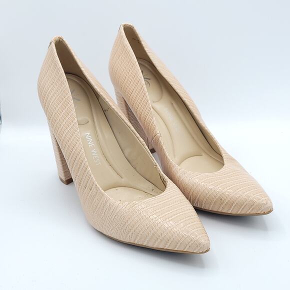 Nine West 9x9 Beige faux Snakeskin heels Pumps women's Size 8 - Picture 2 of 9